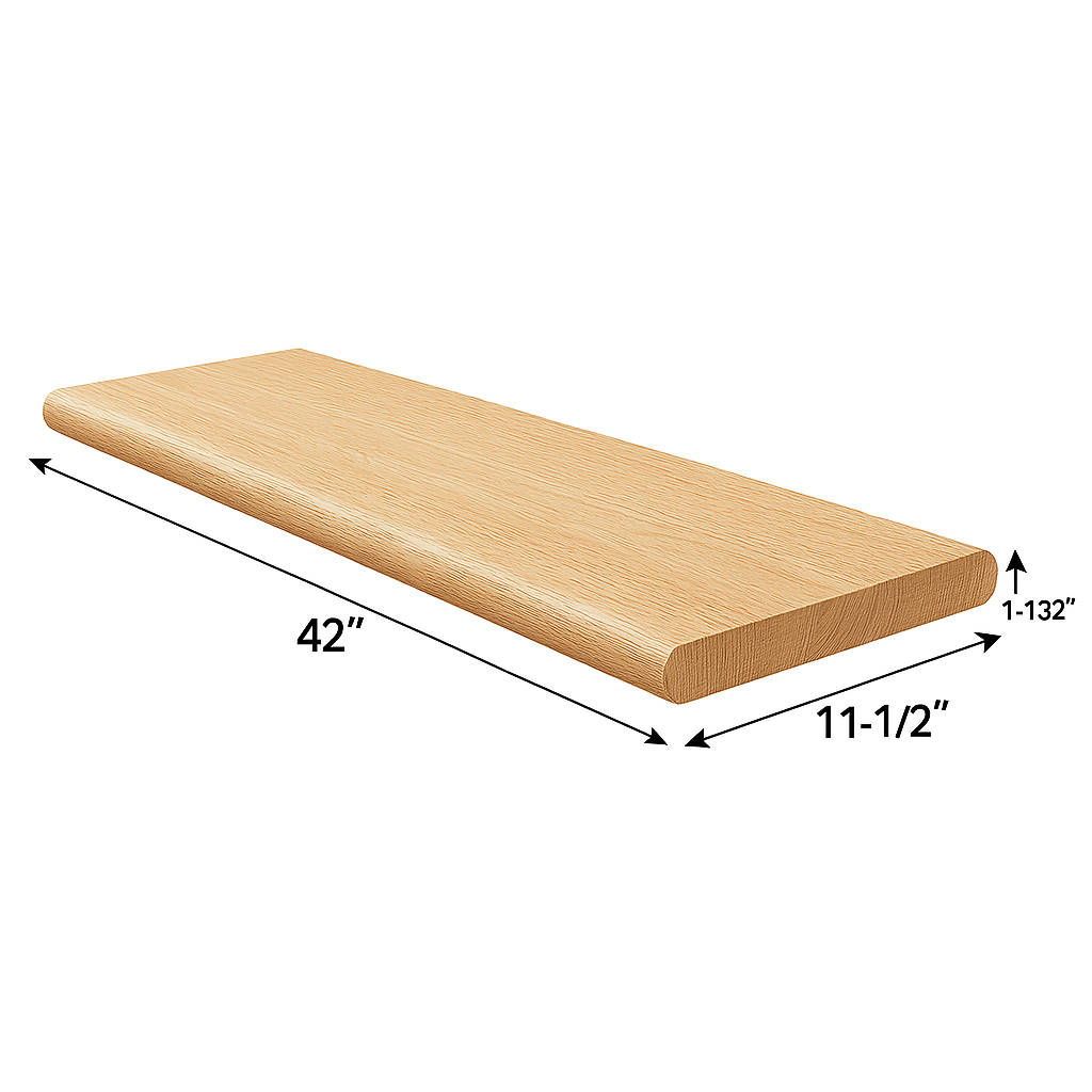 Solid Oak Unfinished Stair Tread 42″ x 11-1/2”- Bullnose Edge