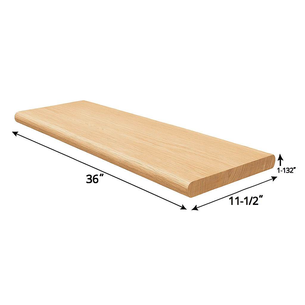 Solid Oak Unfinished Stair Tread 36″ x 11-1/2” - Bullnose Edge